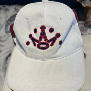 Mens White Golf Cap with Navy & Red Crown Embroidery. 
Scotty Cameron